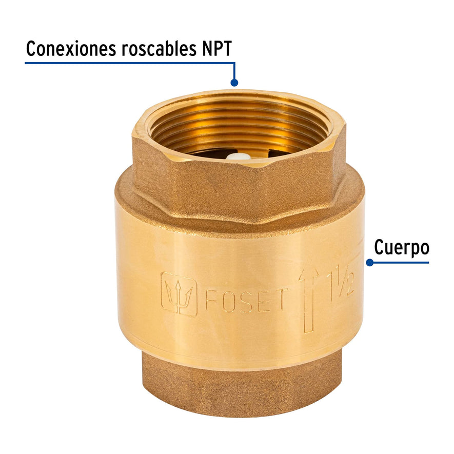 Válvula de retención de latón 1-1/2', Foset Caja con 6, 49069
