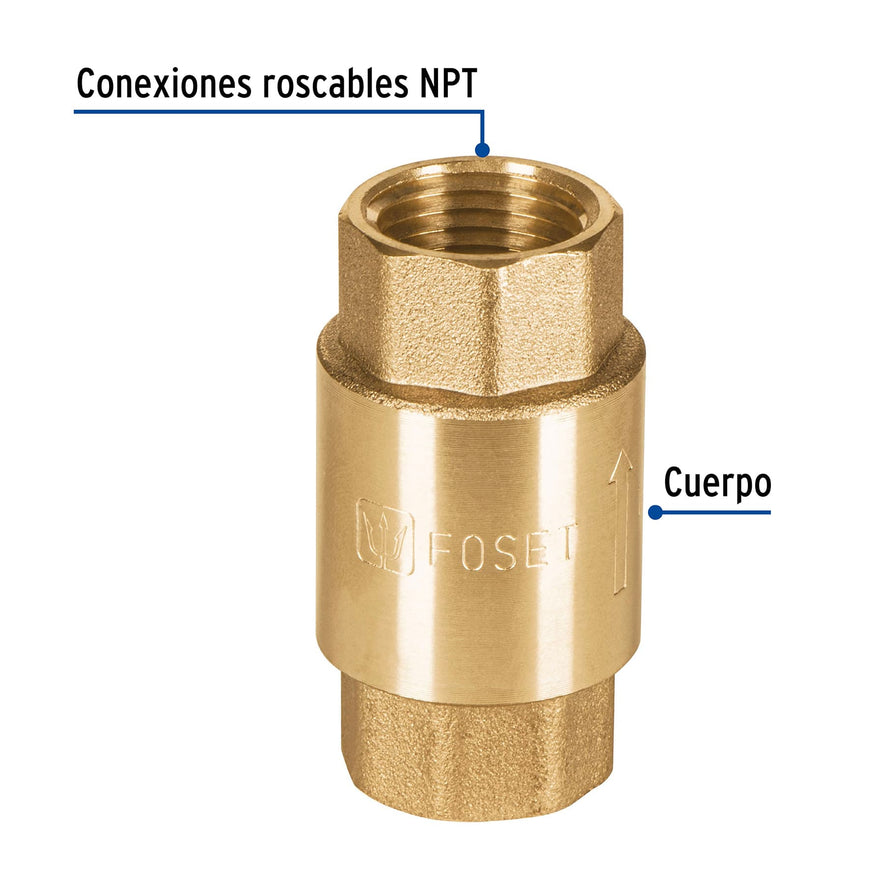 Válvula de retención de latón de 1/2', Foset Caja con 6, 49065