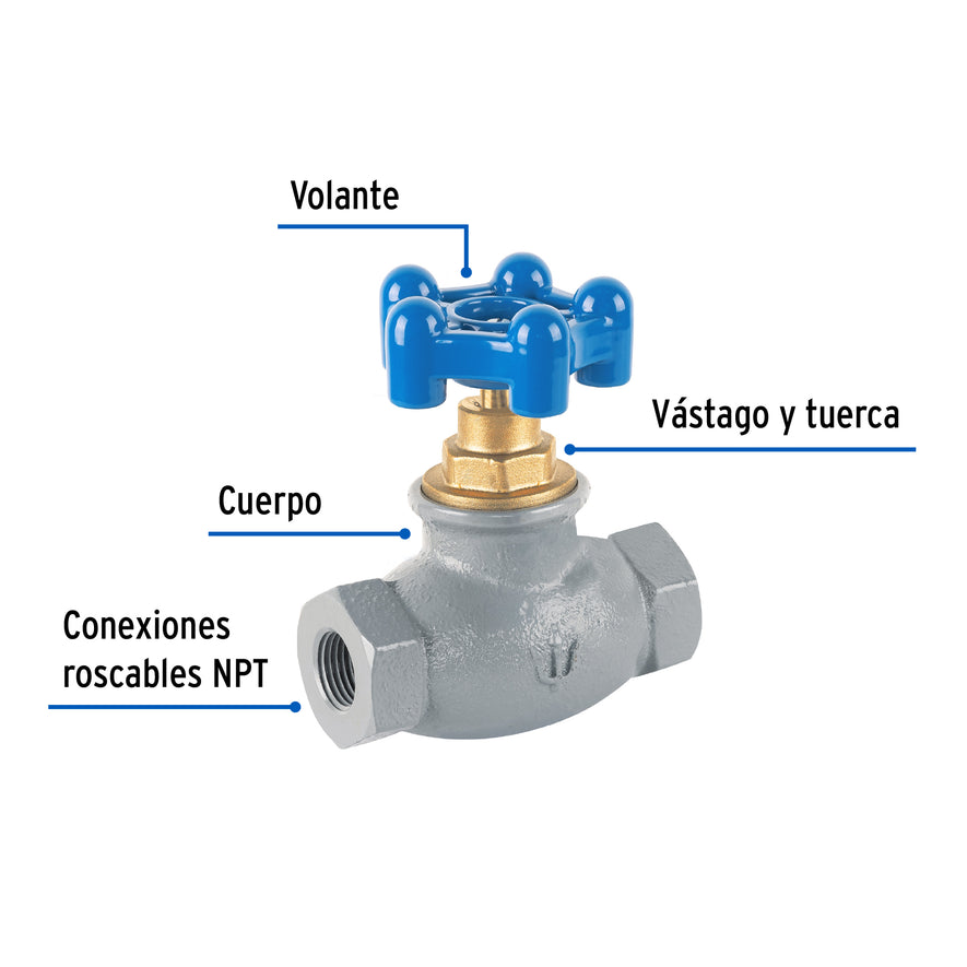 Válvula globo de hierro para gas LP,1/2', Foset Caja con 2, 47657