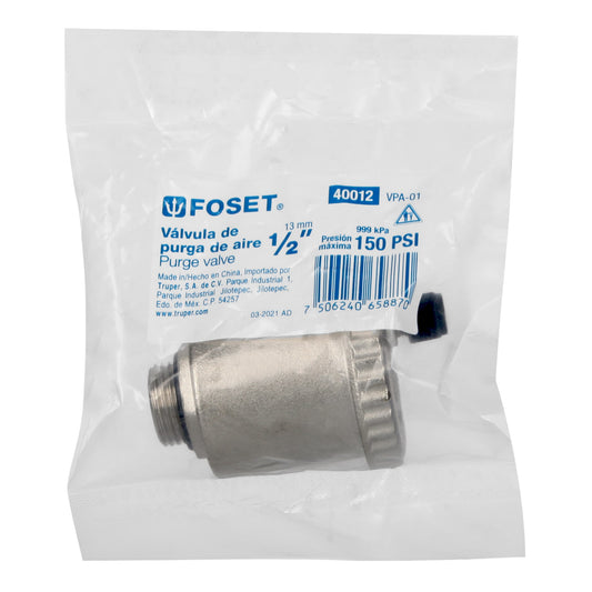 Válvula de purga de aire 1/2', Foset Caja con 3, 40012