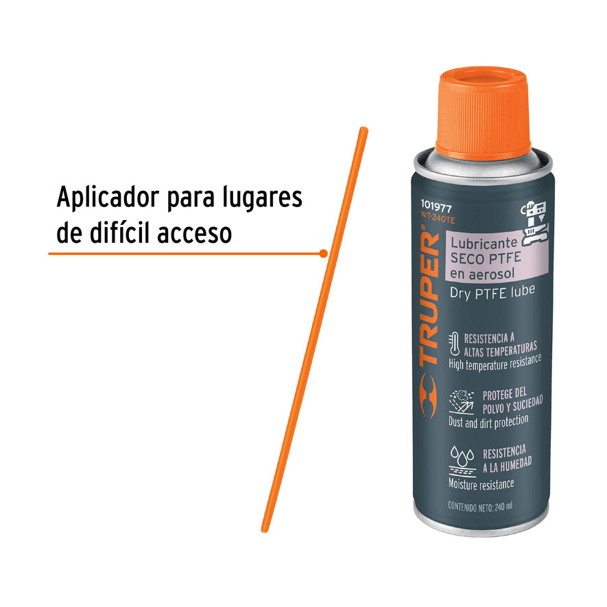 Lubricante seco PTFE en aerosol 240 ml, Truper Caja con 4, 101977