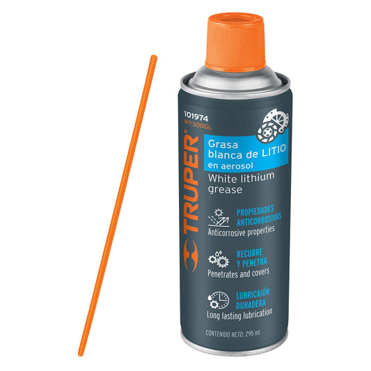 Grasa blanca de litio en aerosol 295 ml, Truper Caja con 4, 101974