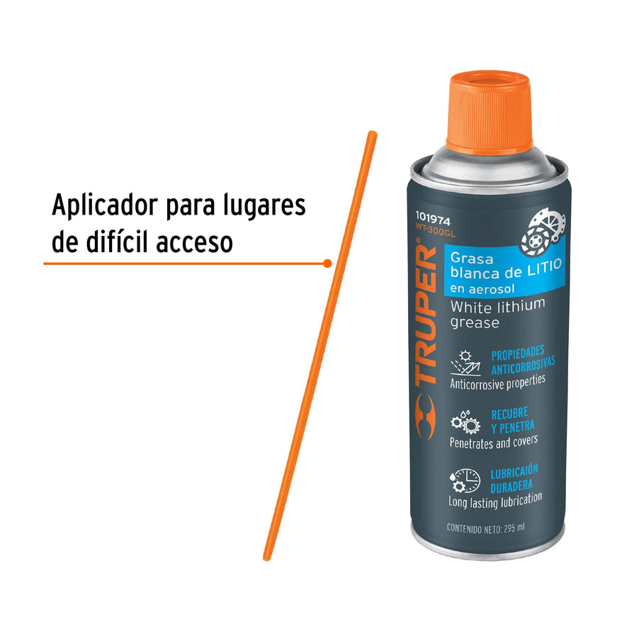 Grasa blanca de litio en aerosol 295 ml, Truper Caja con 4, 101974