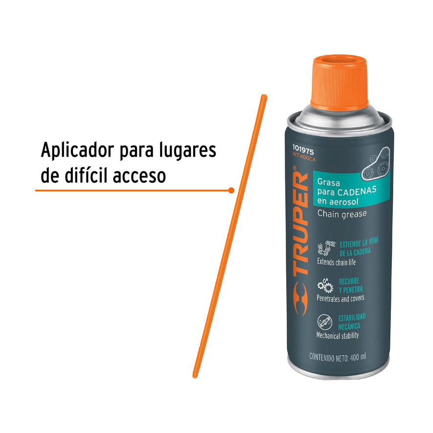 Lubricante de cadenas en aerosol 400 ml, Truper Caja con 4, 101975