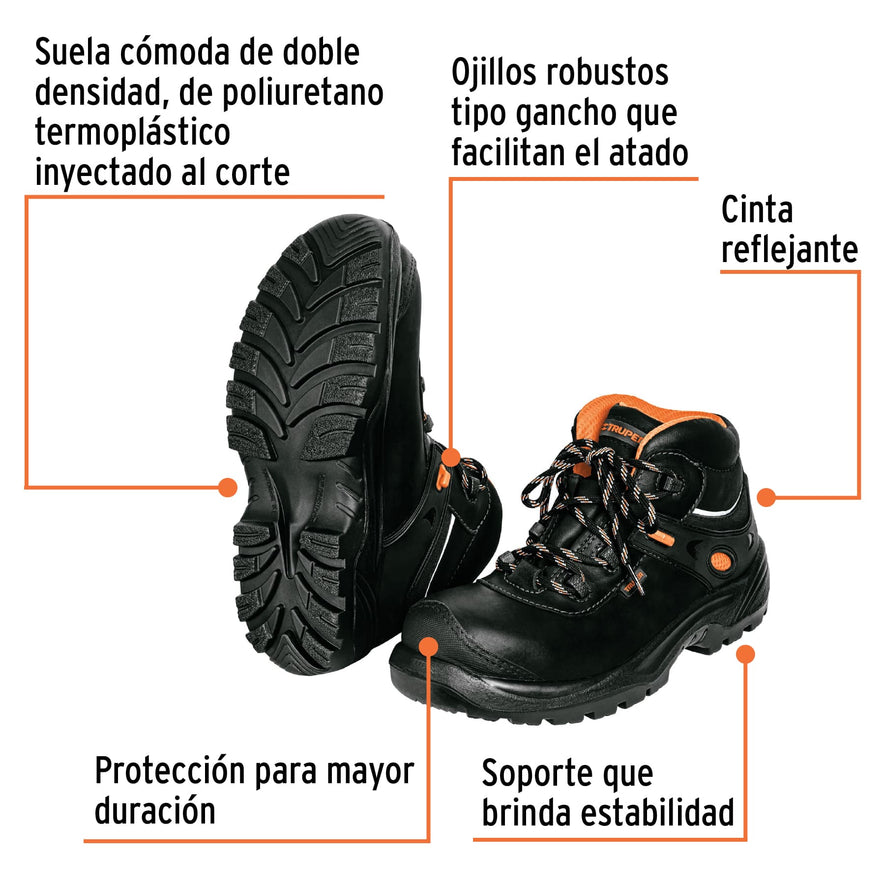 Bota de seguridad negra, #25 dieléctrica antifatiga, Truper, 15479