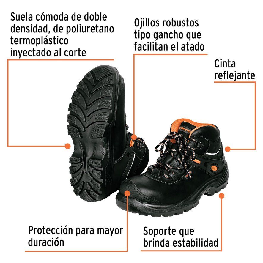 Bota de seguridad negra, #26 dieléctrica antifatiga, Truper, 15493