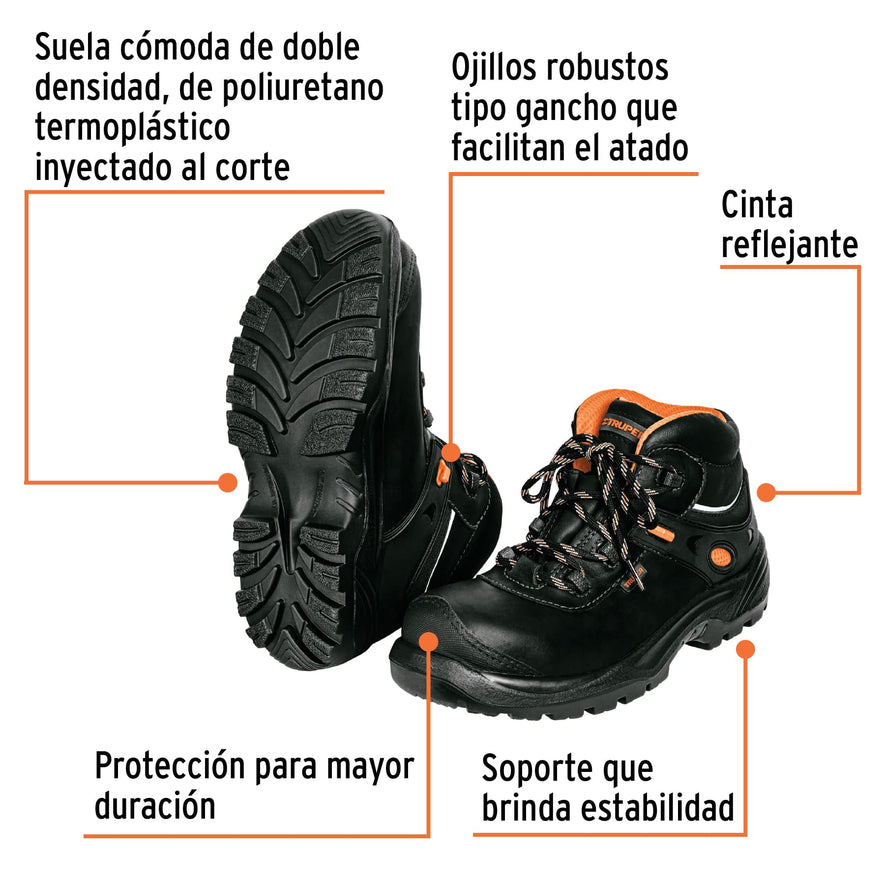 Bota de seguridad negra, #28 dieléctrica antifatiga, Truper, 15495