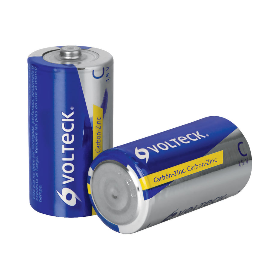 Blíster con 2 pilas zinc-carbón C, VOLTECK Caja con 6, 46310