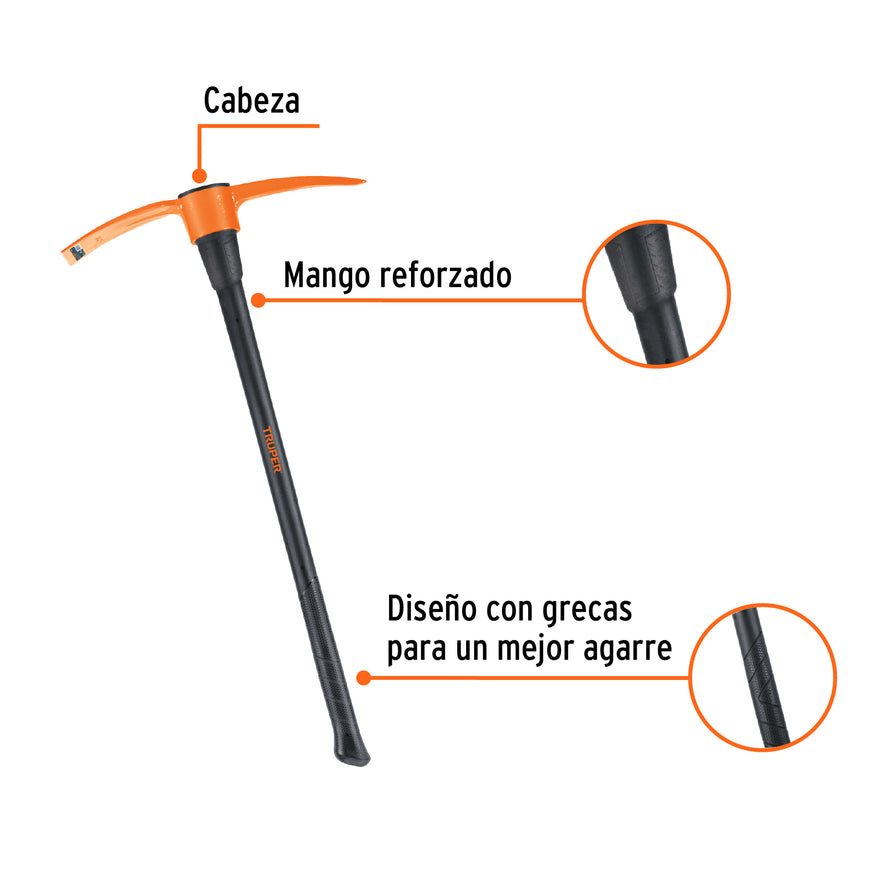 Zapapico 4 lb, mango fibra de vidrio 36', Truper Caja con 4, 102452