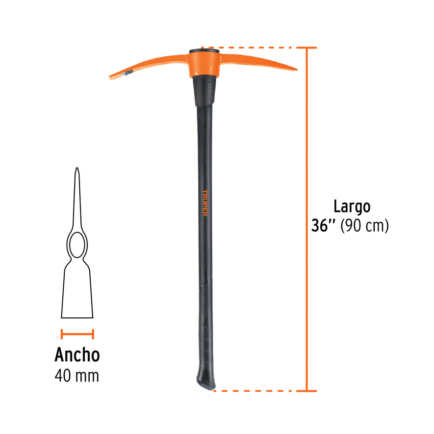 Zapapico 4 lb, mango fibra de vidrio 36', Truper Caja con 4, 102452