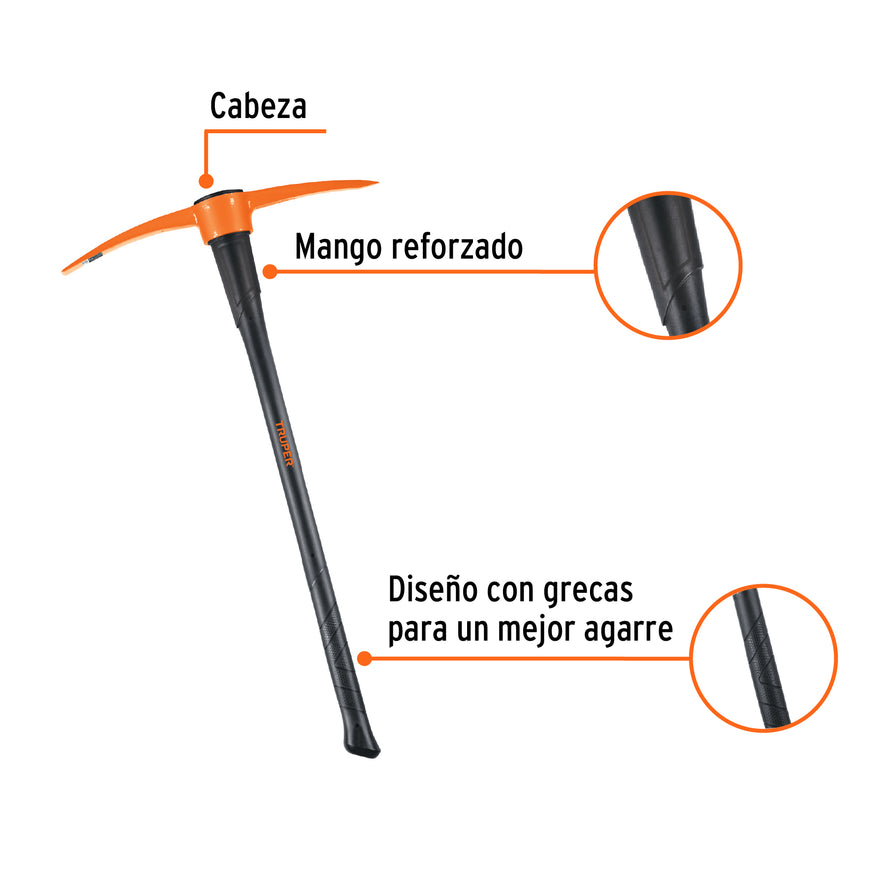 Zapapico 5 lb, mango fibra de vidrio 36', Truper Caja con 4, 18646