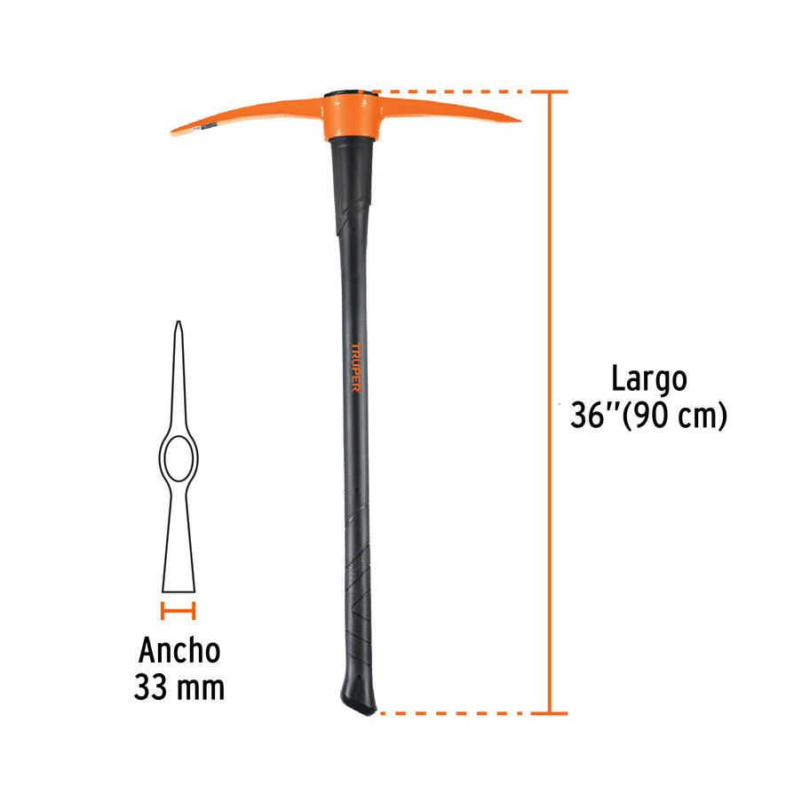 Zapapico 5 lb, mango fibra de vidrio 36', Truper Caja con 4, 18646