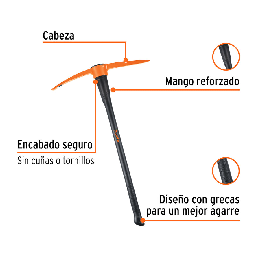 Zapapico 6 lb, mango fibra de vidrio 36', Truper Caja con 4, 102451