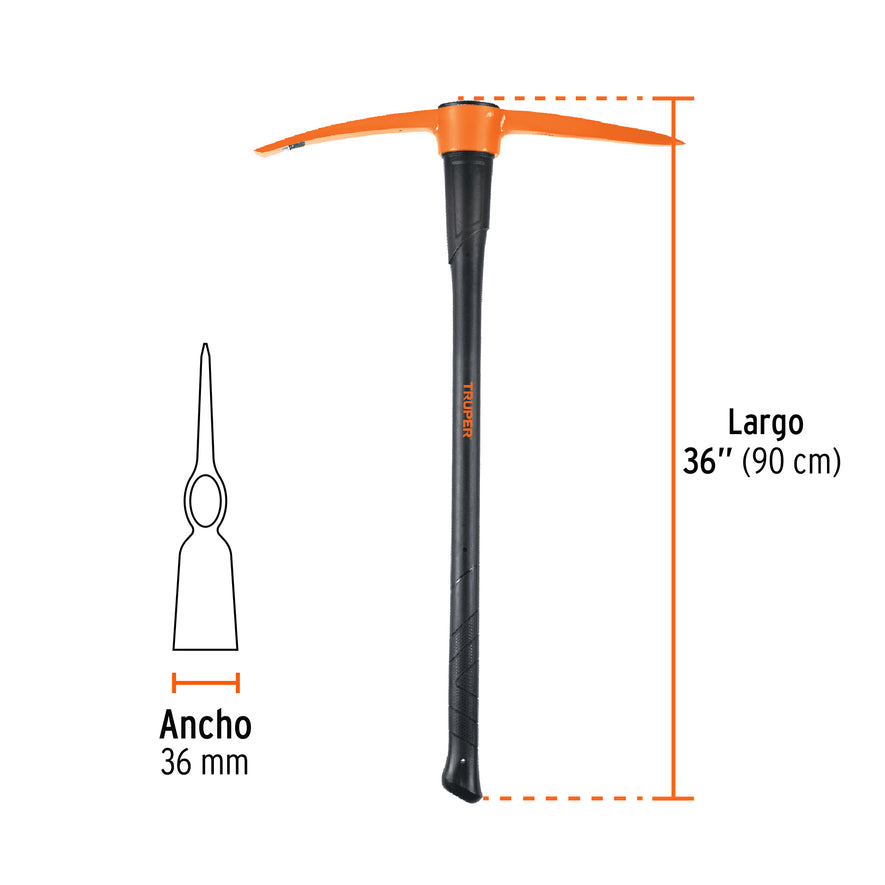 Zapapico 6 lb, mango fibra de vidrio 36', Truper Caja con 4, 102451