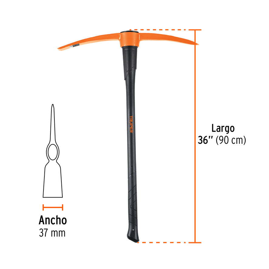 Zapapico 7 lb, mango fibra de vidrio 36', Truper Caja con 4, 18630