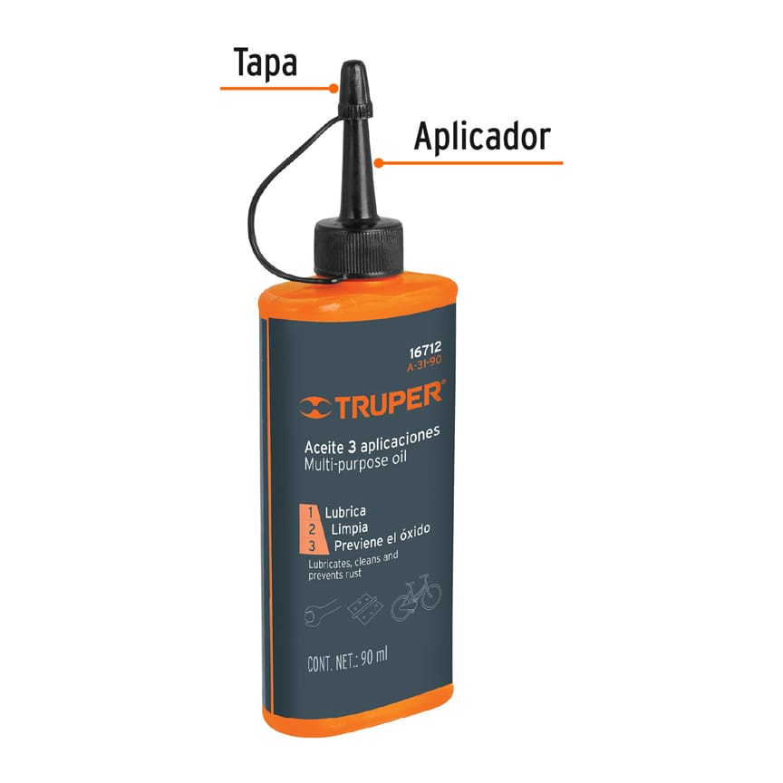 Aceite multiusos, 90ml (3oz), Truper Caja con 10, 16712