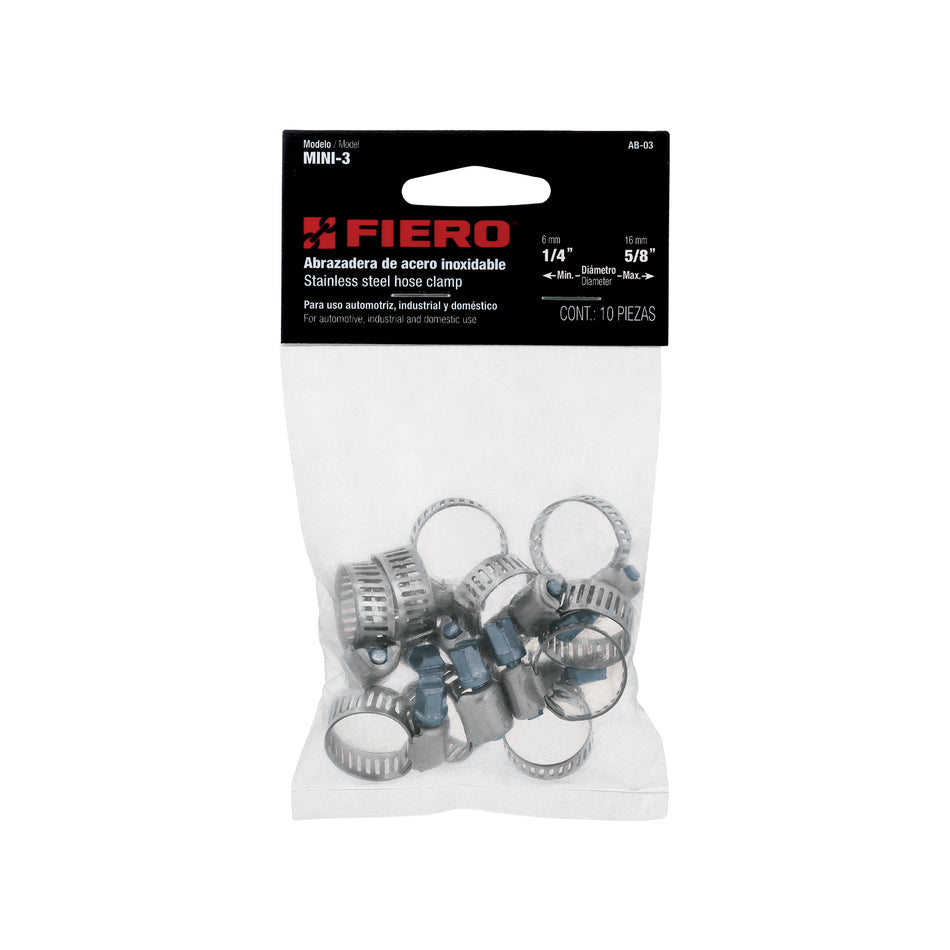 Bolsa c/10 abrazaderas mini sin fin reforzadas #3, 1/4'-5/8' Caja con 10, 44255