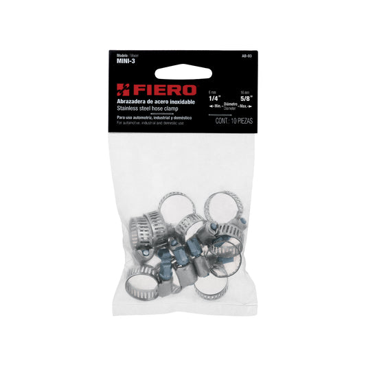 Bolsa c/10 abrazaderas mini sin fin reforzadas #3, 1/4'-5/8' Caja con 10, 44255
