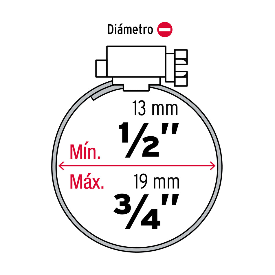 Bolsa c/10 abrazaderas mini, sin fin reforzadas #6, 1/2-3/4' Caja con 10, 44231