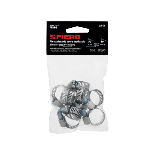 Bolsa c/10 abrazaderas mini, sin fin reforzadas #6, 1/2-3/4' Caja con 10, 44231