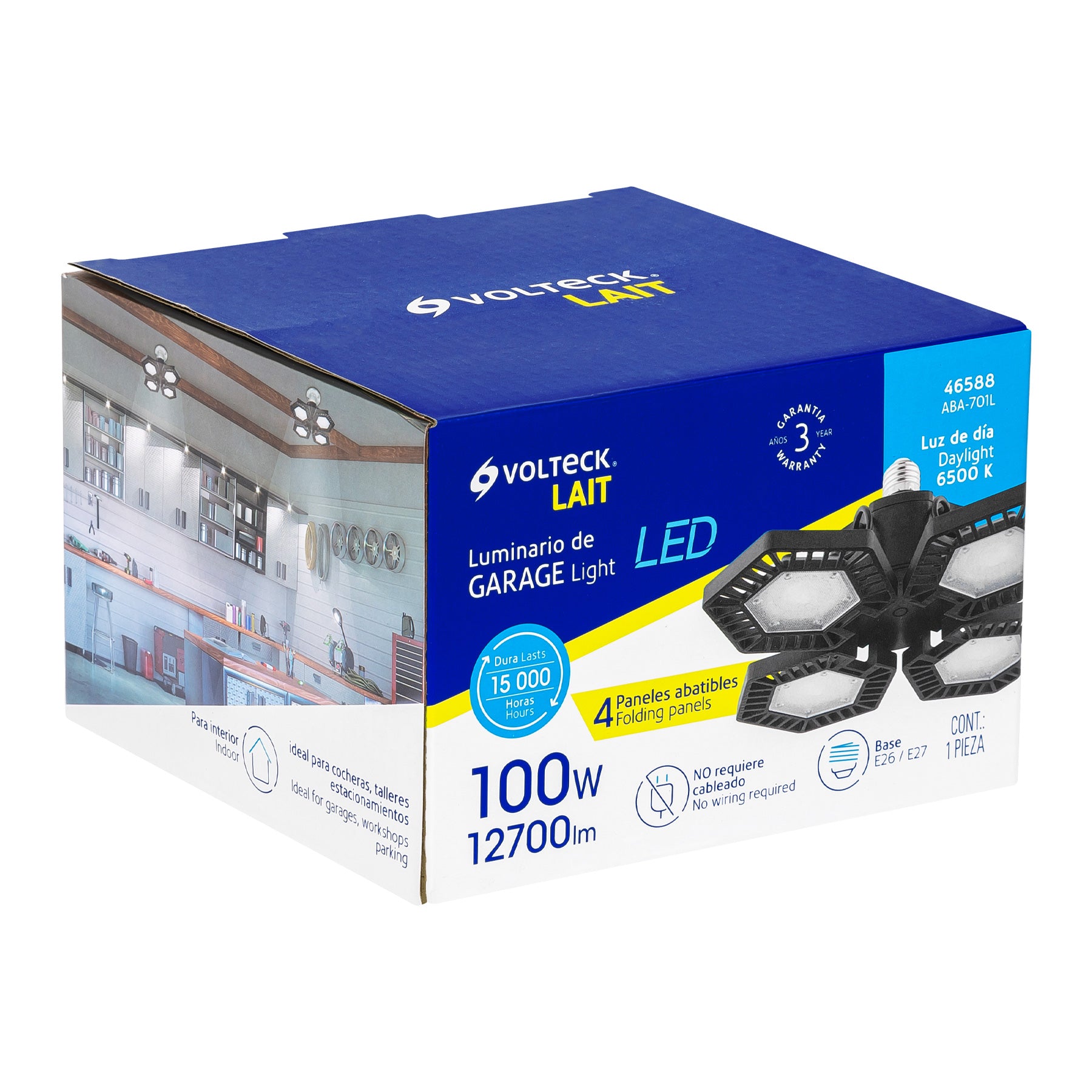 Luminario de LED 100 W, aluminio con 4 paneles abatibles, 46588