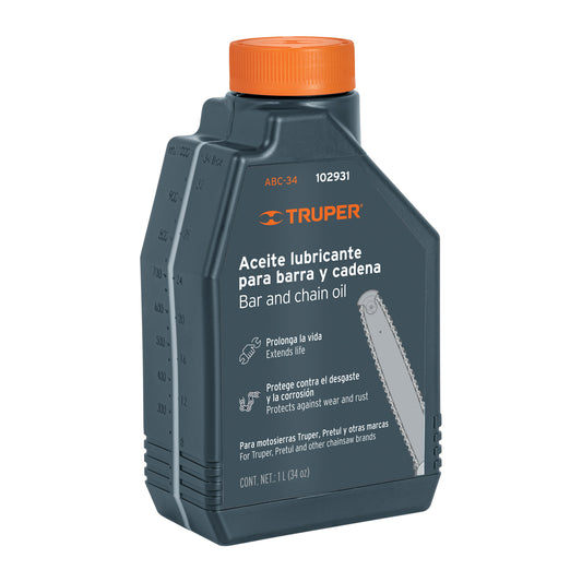 Aceite lubricante para barra y cadena de motosierra, Truper Caja con 3, 102931