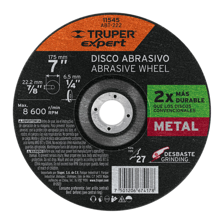 Disco Tipo 27 de 7' x 6.4 mm desbaste de metal, Expert Caja con 5, 11545