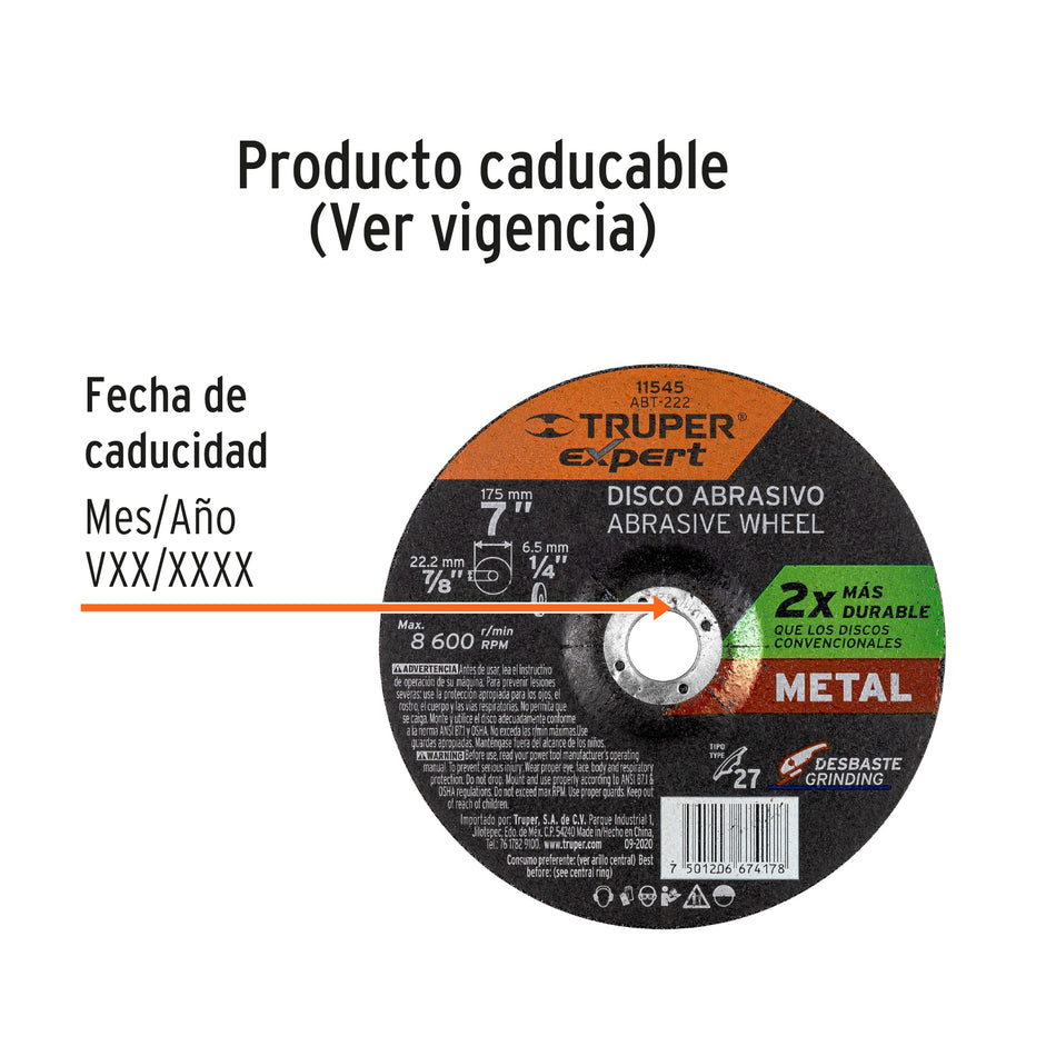 Disco Tipo 27 de 7' x 6.4 mm desbaste de metal, Expert Caja con 5, 11545