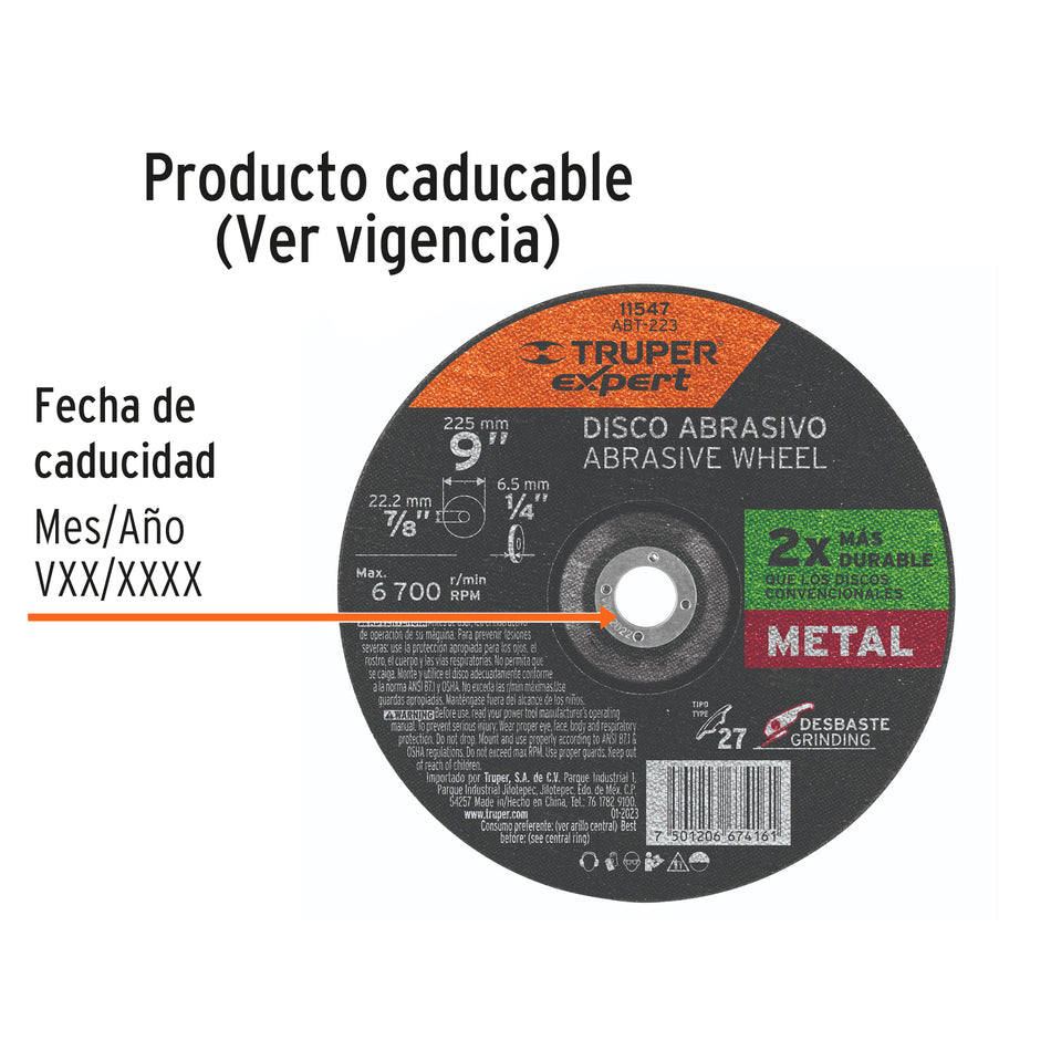 Disco Tipo 27 de 9' x 6.4 mm desbaste de metal, Expert Caja con 5, 11547