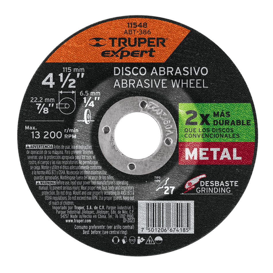 Disco Tipo 27 de 4-1/2' x 6.4 mm desbaste de metal, Expert Caja con 5, 11548