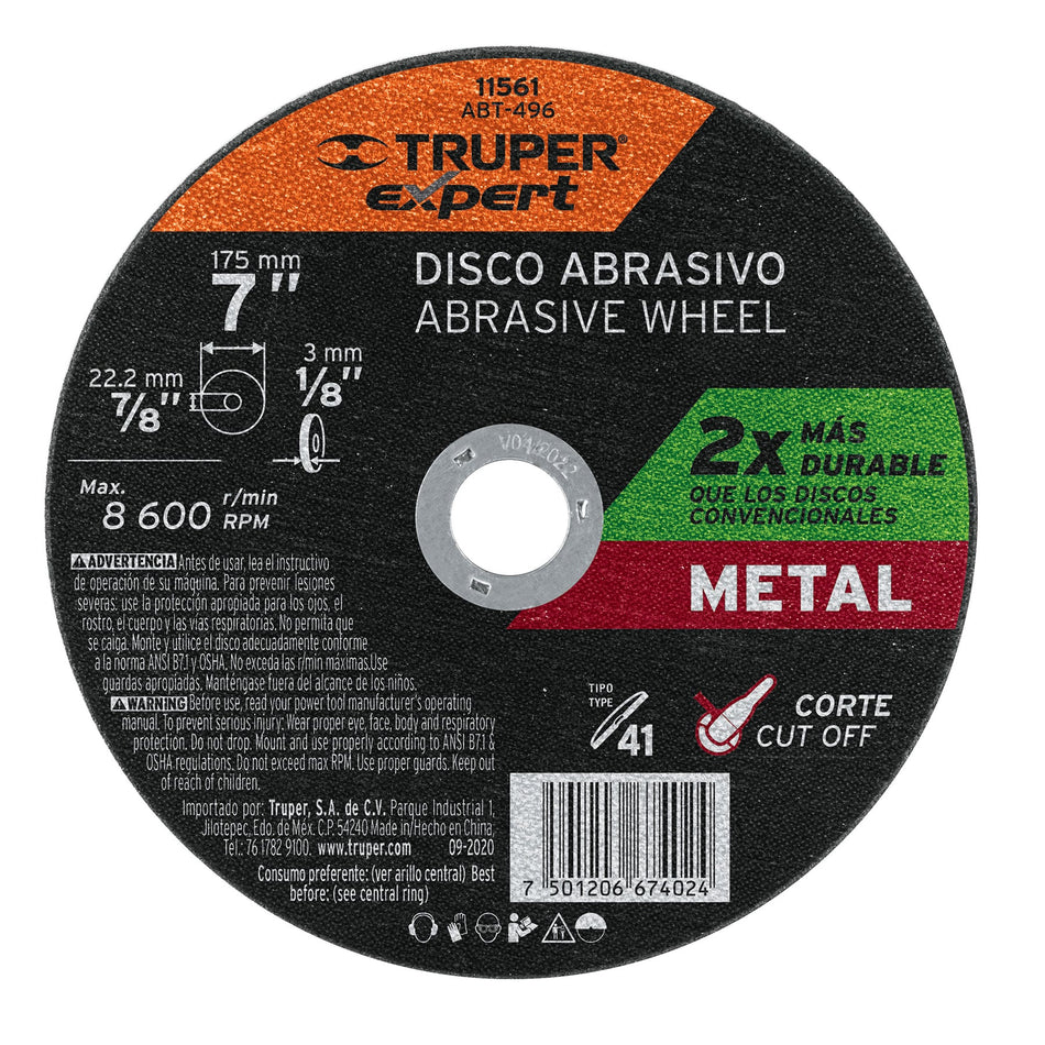 Disco para corte de metal, tipo 41, diámetro 7' Expert Caja con 5, 11561