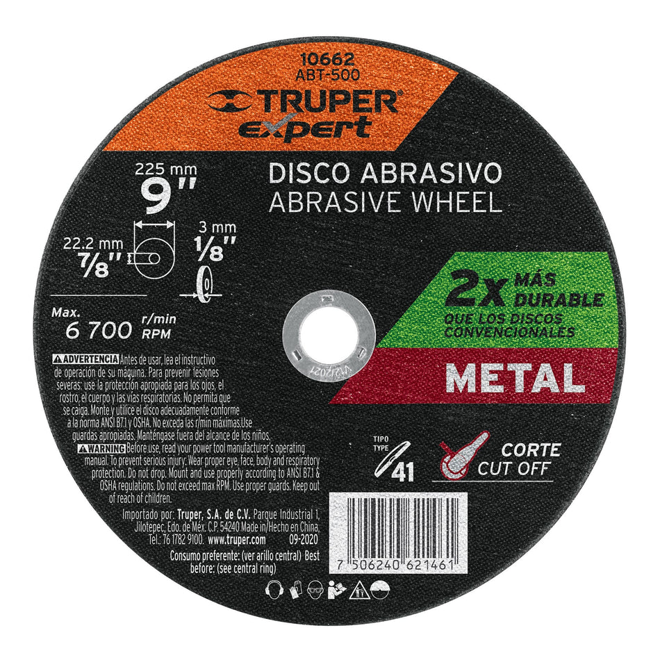 Disco para corte de metal, tipo 41, diámetro 9' Expert Caja con 5, 10662