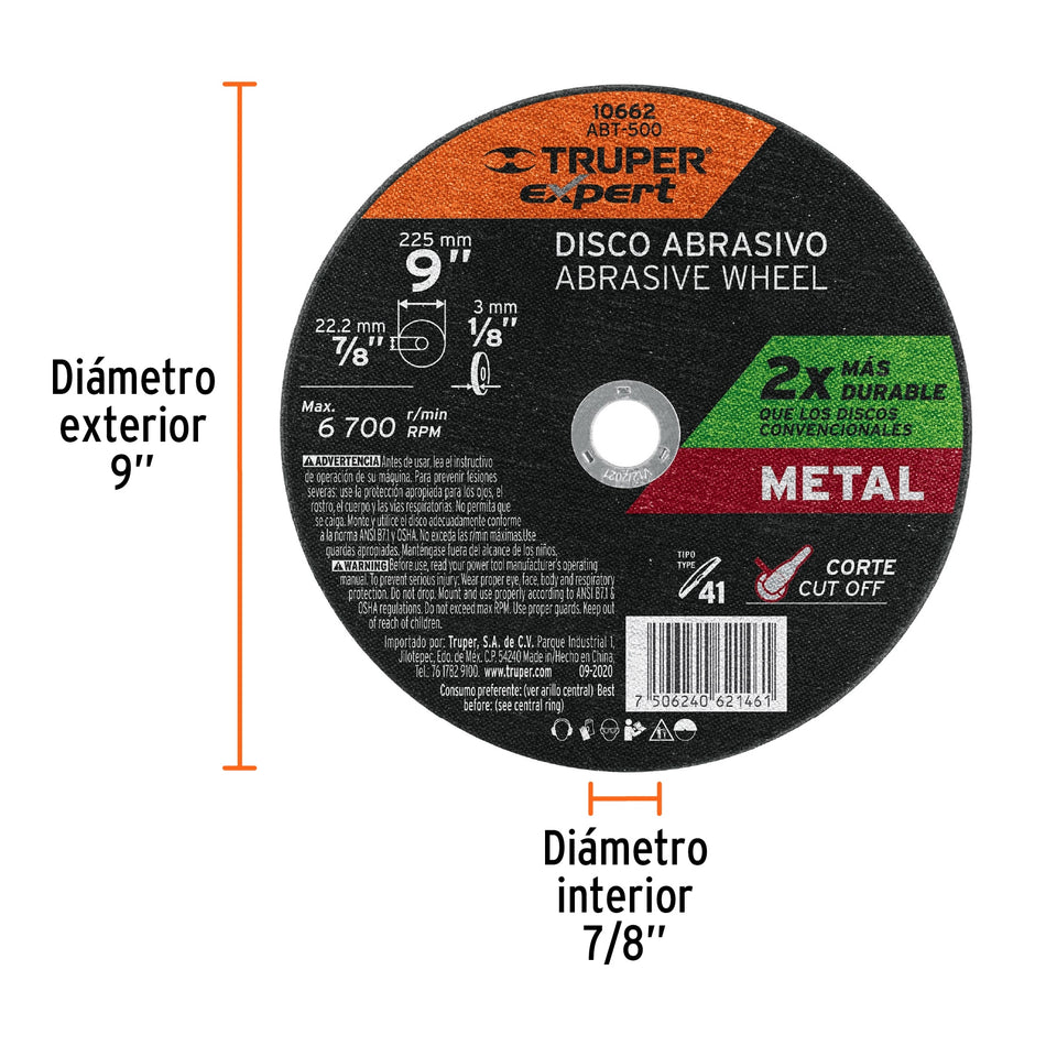 Disco para corte de metal, tipo 41, diámetro 9' Expert Caja con 5, 10662