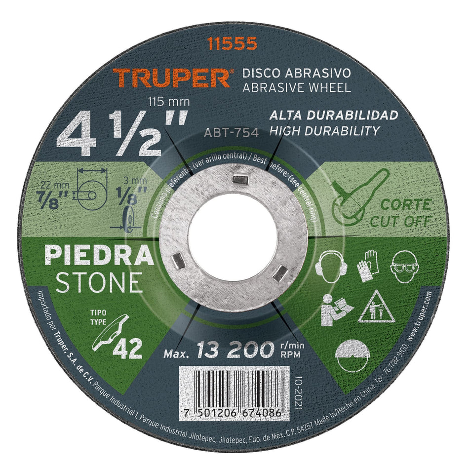 Disco Tipo 42 de 4-1/2' x 3.2 mm para corte de piedra Caja con 5, 11555