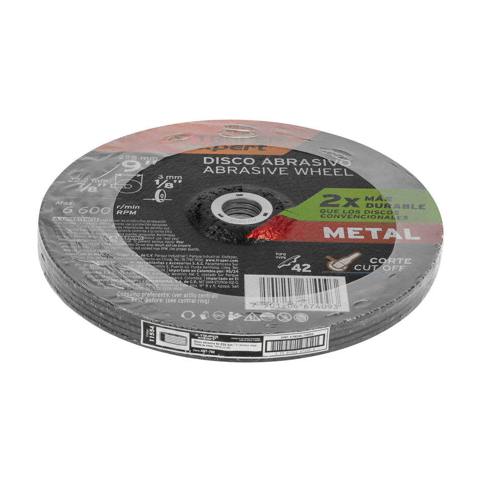 Disco Tipo 42 de 9' x 3.2 mm corte metal, Truper Expert Caja con 5, 11554