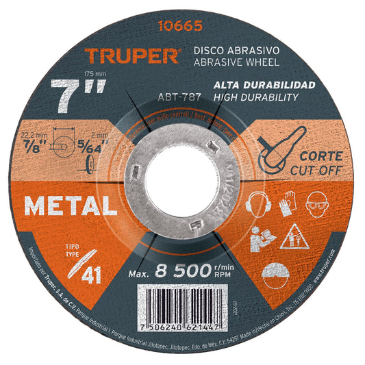 Disco de 7' para corte de metal, tipo 41, Truper Caja con 5, 10665