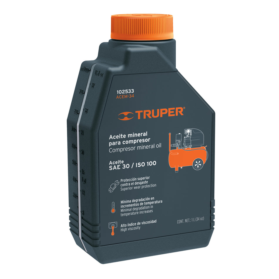Aceite mineral para compresor 1000ml (34oz), Truper Caja con 3, 102533