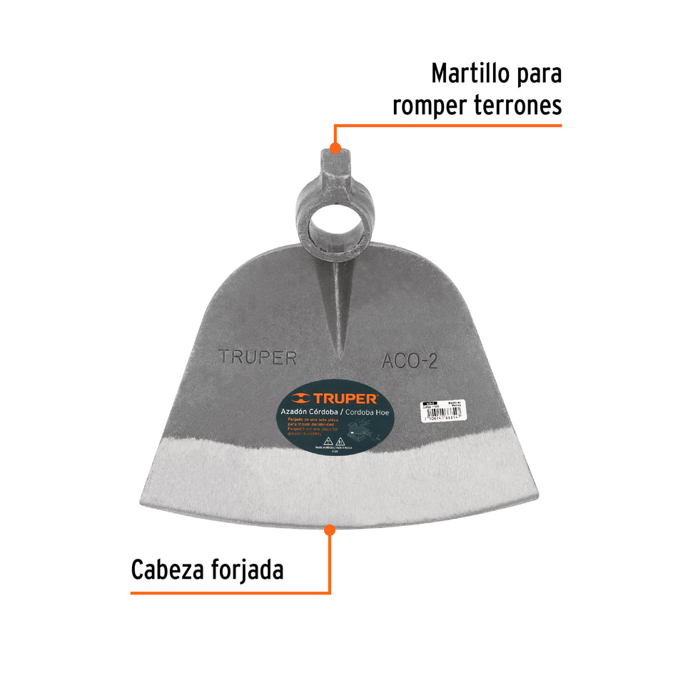 Azadón Córdoba No. 2 de 2.2 lb, sin mango, TRUPER Caja con 12, 11530