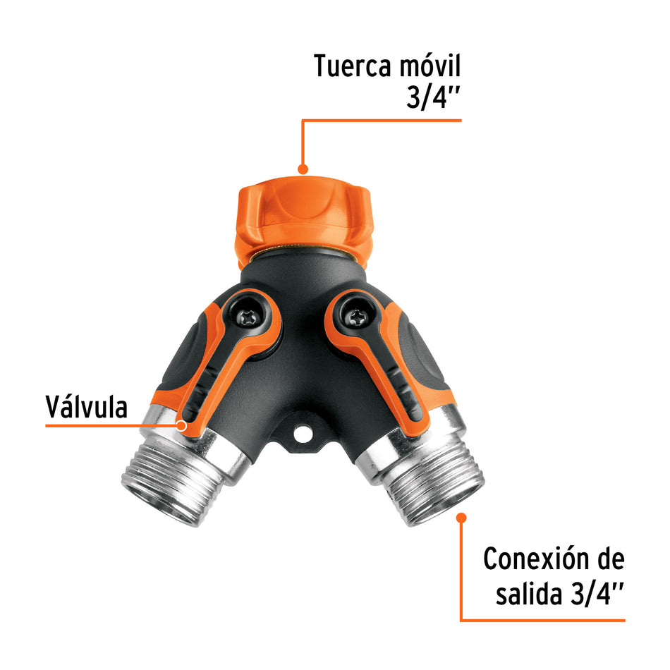 Conector 'Y' 3/4' metálico con recubrimiento para manguera Caja con 6, 102248