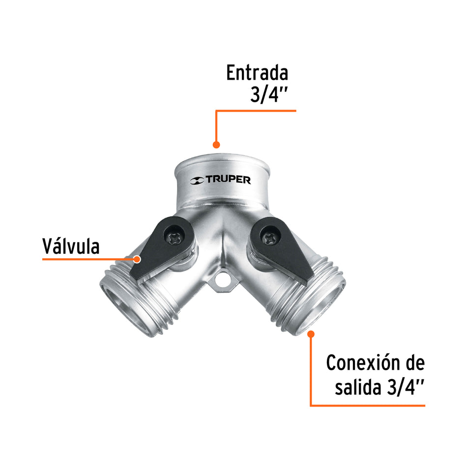 Conector 'Y' 3/4' metálico para manguera, Truper Caja con 6, 10372