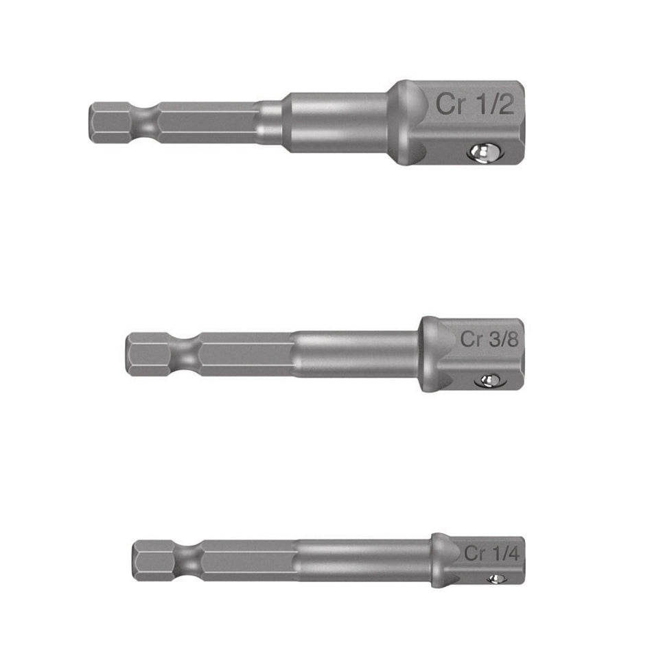 Juego de 3 adaptadores para dados de 1/4', 3/8' y 1/2' Caja con 6, 10752