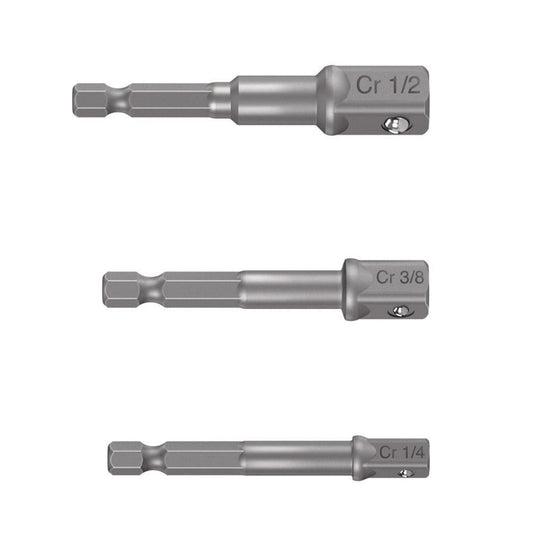 Juego de 3 adaptadores para dados de 1/4', 3/8' y 1/2' Caja con 6, 10752