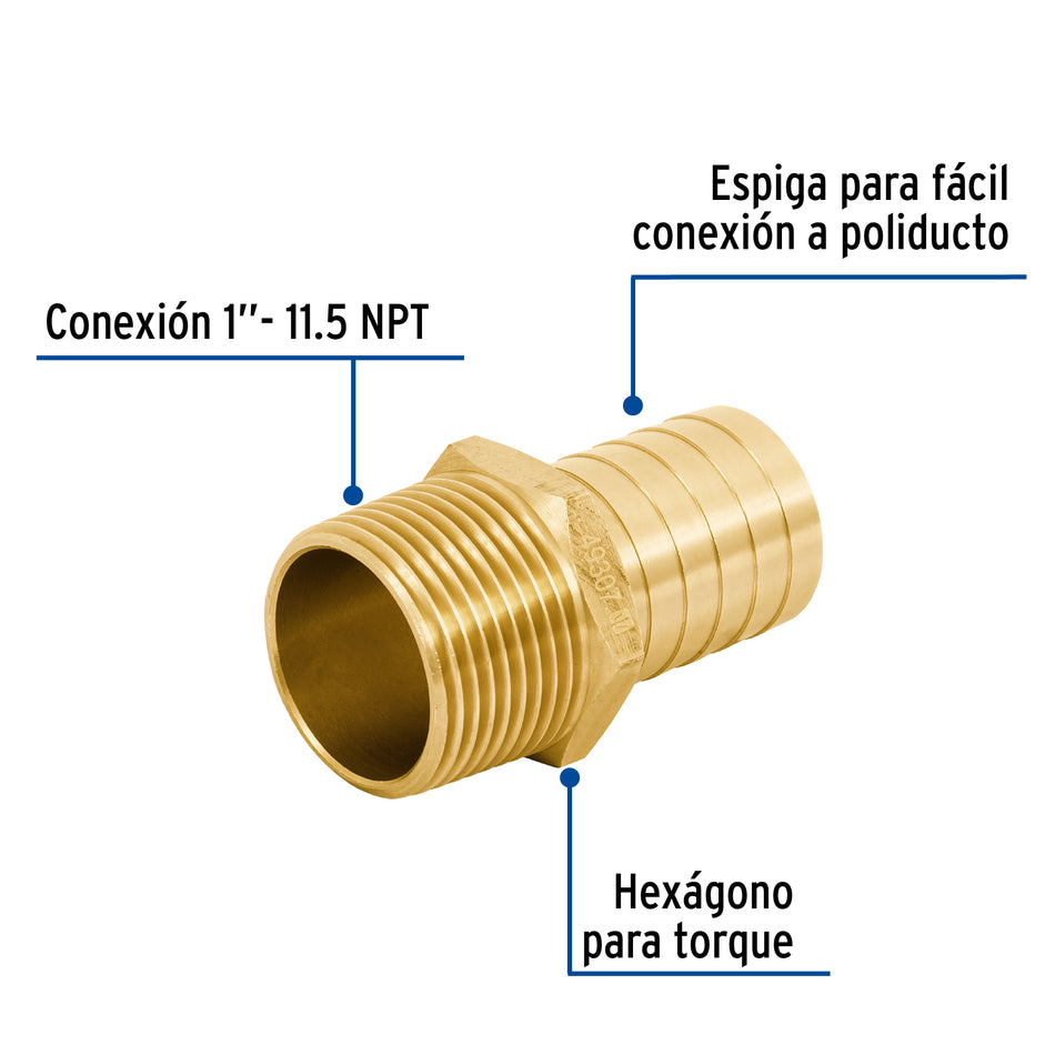 Adaptador macho de latón 1' para poliducto, Foset Caja con 6, 49307