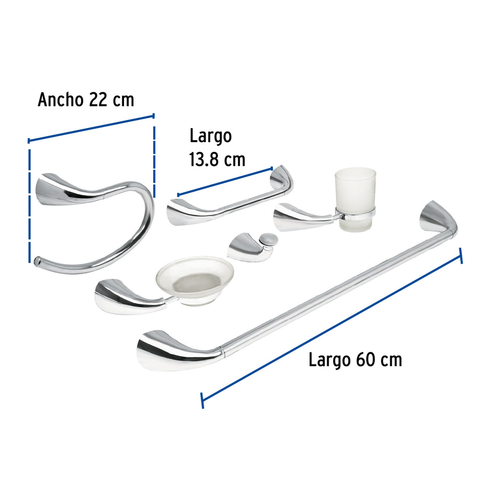 Juego de 6 accesorios para baño metálicos, Foset Aero, 49640
