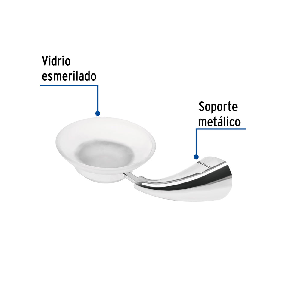 Jabonera metálica con plato de vidrio, Foset Aero Caja con 4, 49636