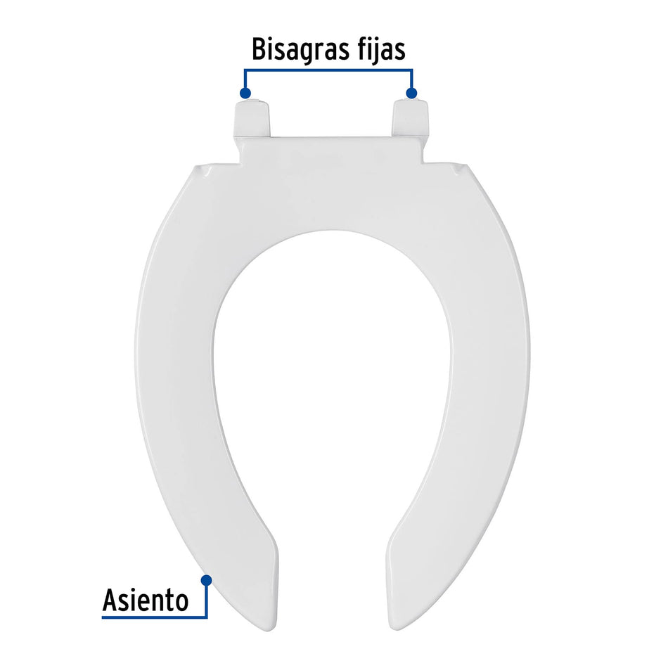 Asiento alargado sin tapa para taza fluxómetro, blanco,FOSET, 49368