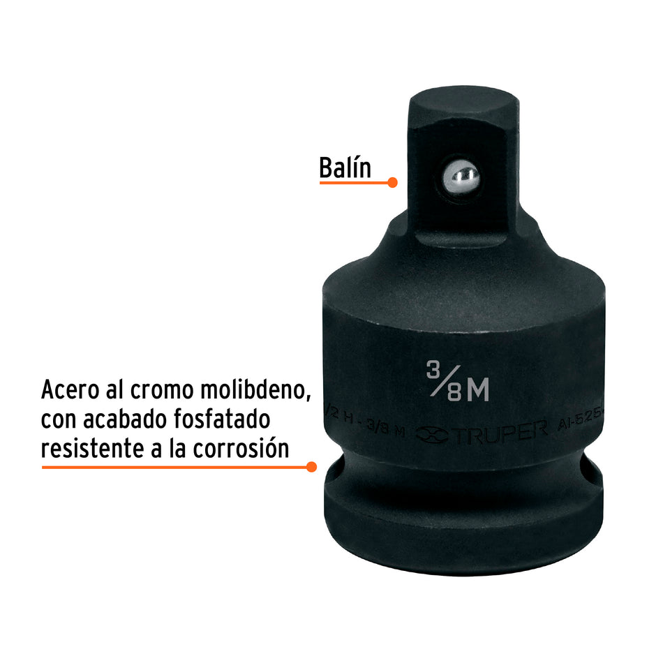 Adaptador de impacto 1/2' (H) x 3/8' (M), Truper Caja con 6, 100906