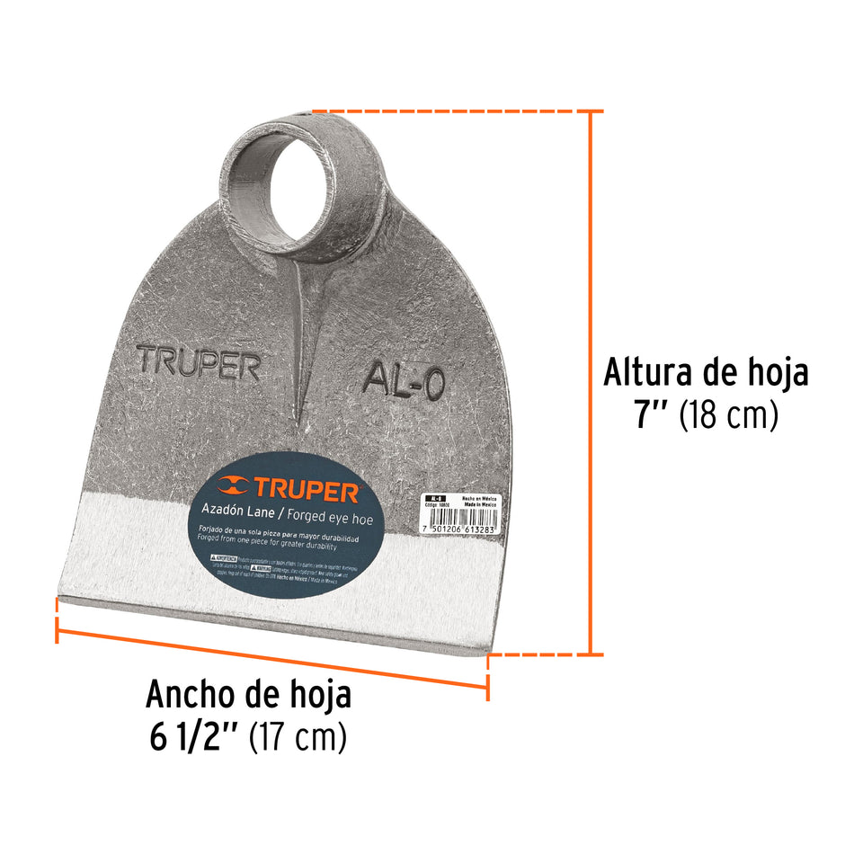 Azadón Lane No.0 de 1.6 lb sin mango, Truper Caja con 6, 10600