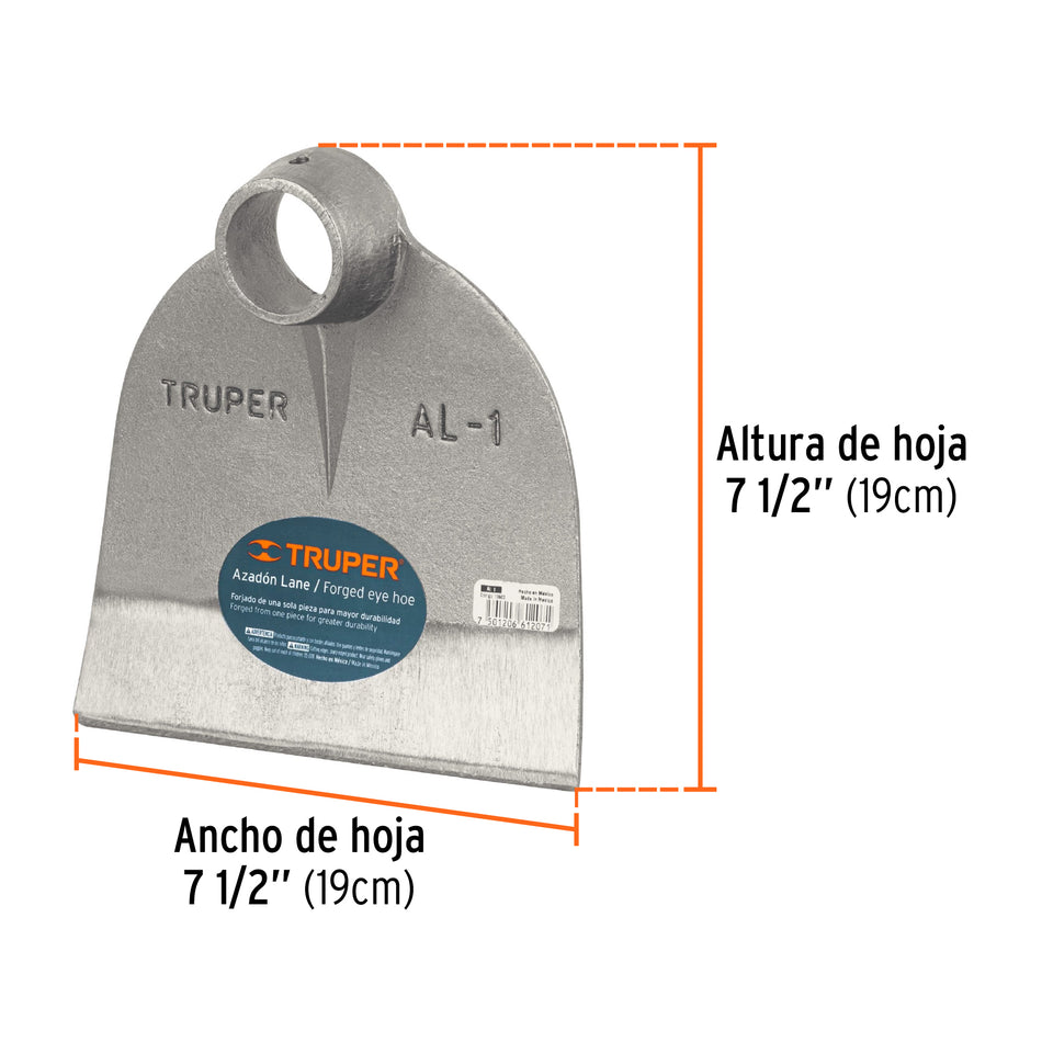 Azadón Lane No.1 de 1.8 lb sin mango, Truper Caja con 6, 10603