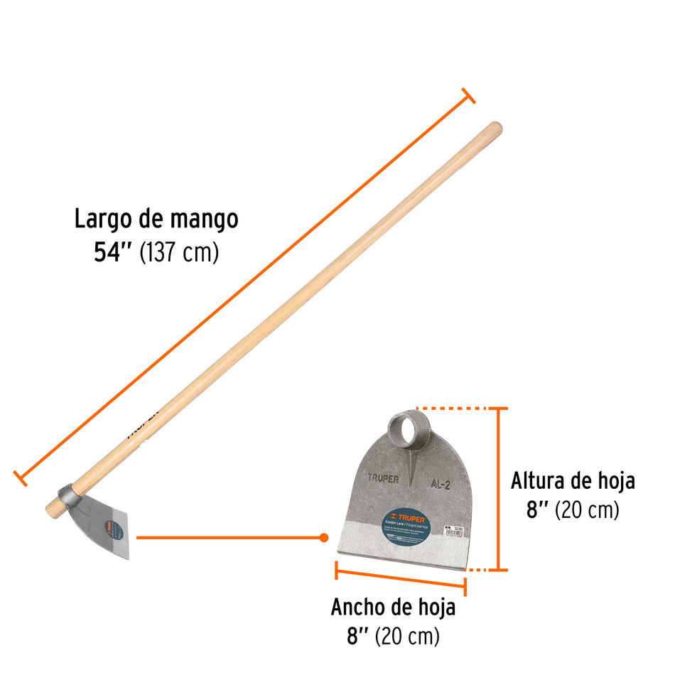 Azadón Lane No.2 de 2.0 lb con mango madera de 54', Truper Caja con 4, 102917